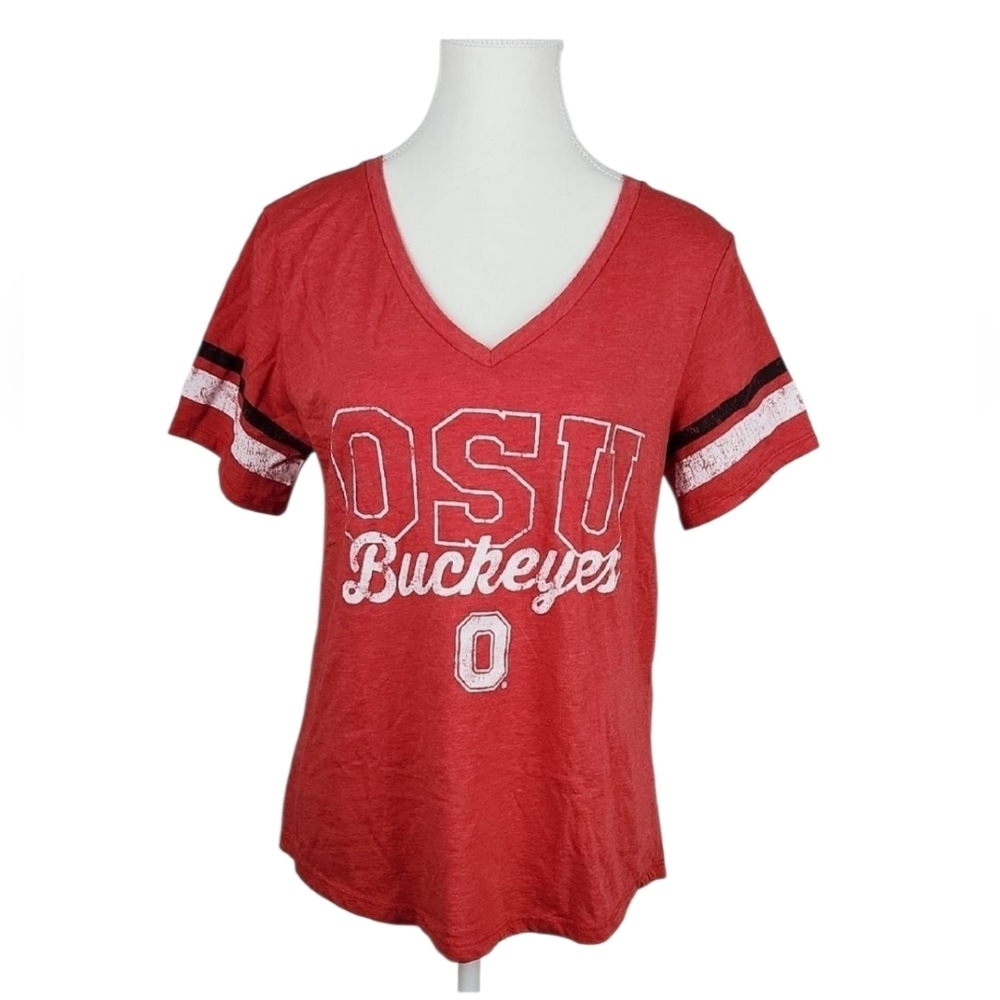 Ohio State Buckeyes Red and Black V Neck Short Sleeve Tee Size M